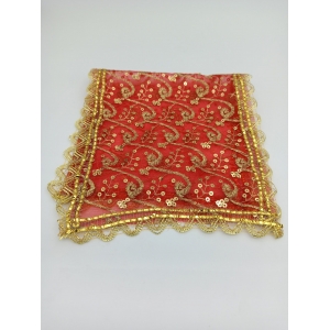 Red net Golden Emcroidery  Chunni 48 cm